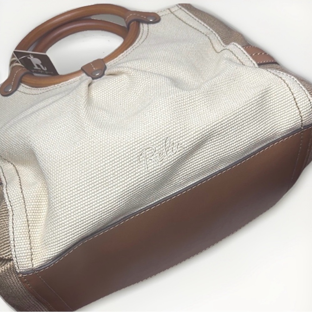 Relic Handbag Canvas Boho Wooden Handles Wood Butterfly Accent - Picture 8 of 8